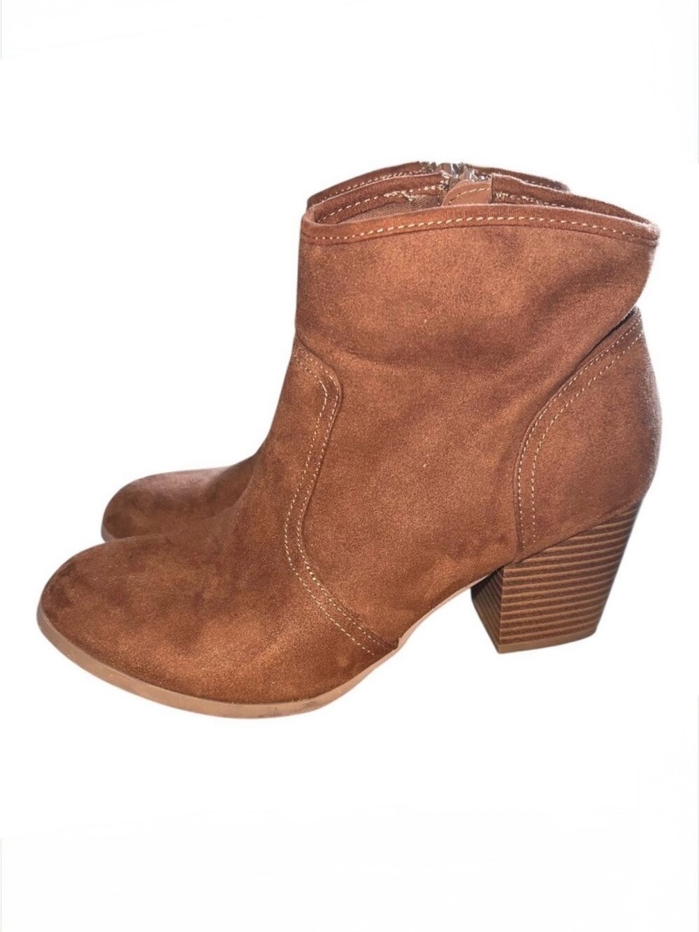 Metropolitan View Womens 6.5 brown suede ankle booties, stacked block heel